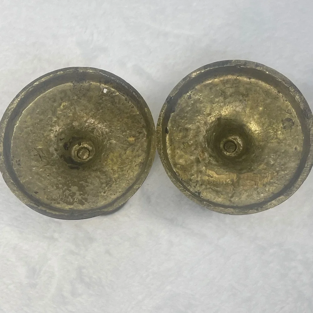 Vintage Brass Candle Holder Set of 8 Mixed Heights Etched Floral Chamberstick